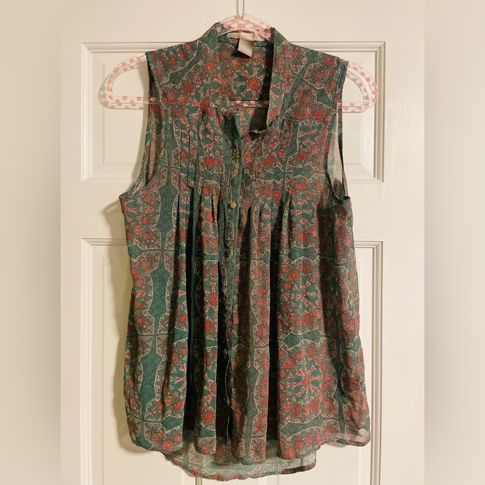 Forever 21 Green and Red Sleeveless Blouse-size small